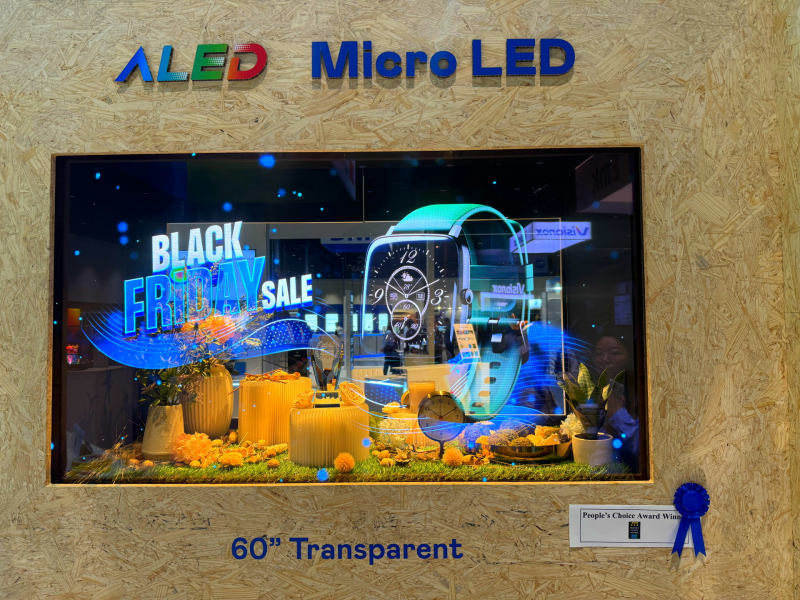88BIFA60吋高透明度Micro LED顯示器獲「最佳Micro LED技術應用獎」，將Micro LED面板透明化之設計特性極致發揮，以可擴展性無縫拼接技術打造，具備600 nits全畫面亮度、大於60%穿透率及超過NTSC 110%的優異廣色域表現，可依需求靈活應用於各種場域